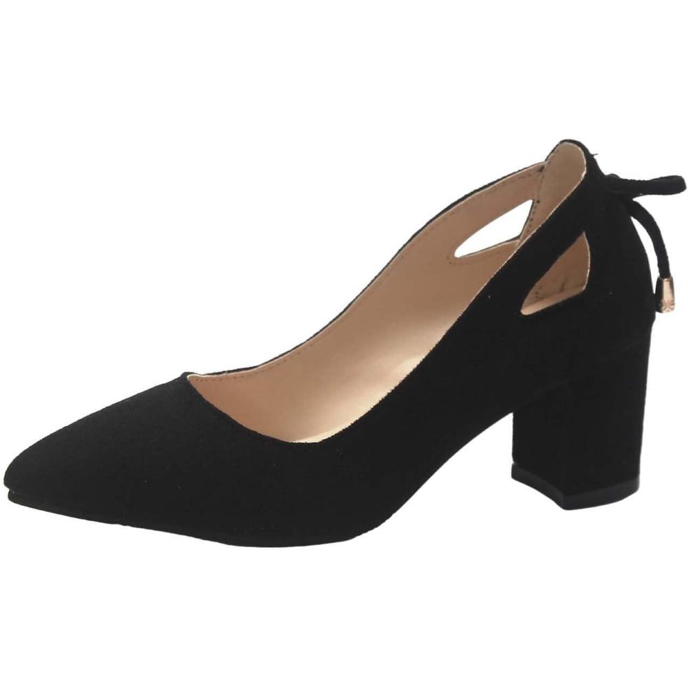 image:imageEscarpins pour femme avec bout pointu classique ferm et talon bloc bas sangle de cheville chaussures de mariage talon pais creux design costume accessoires chaussuresNoir