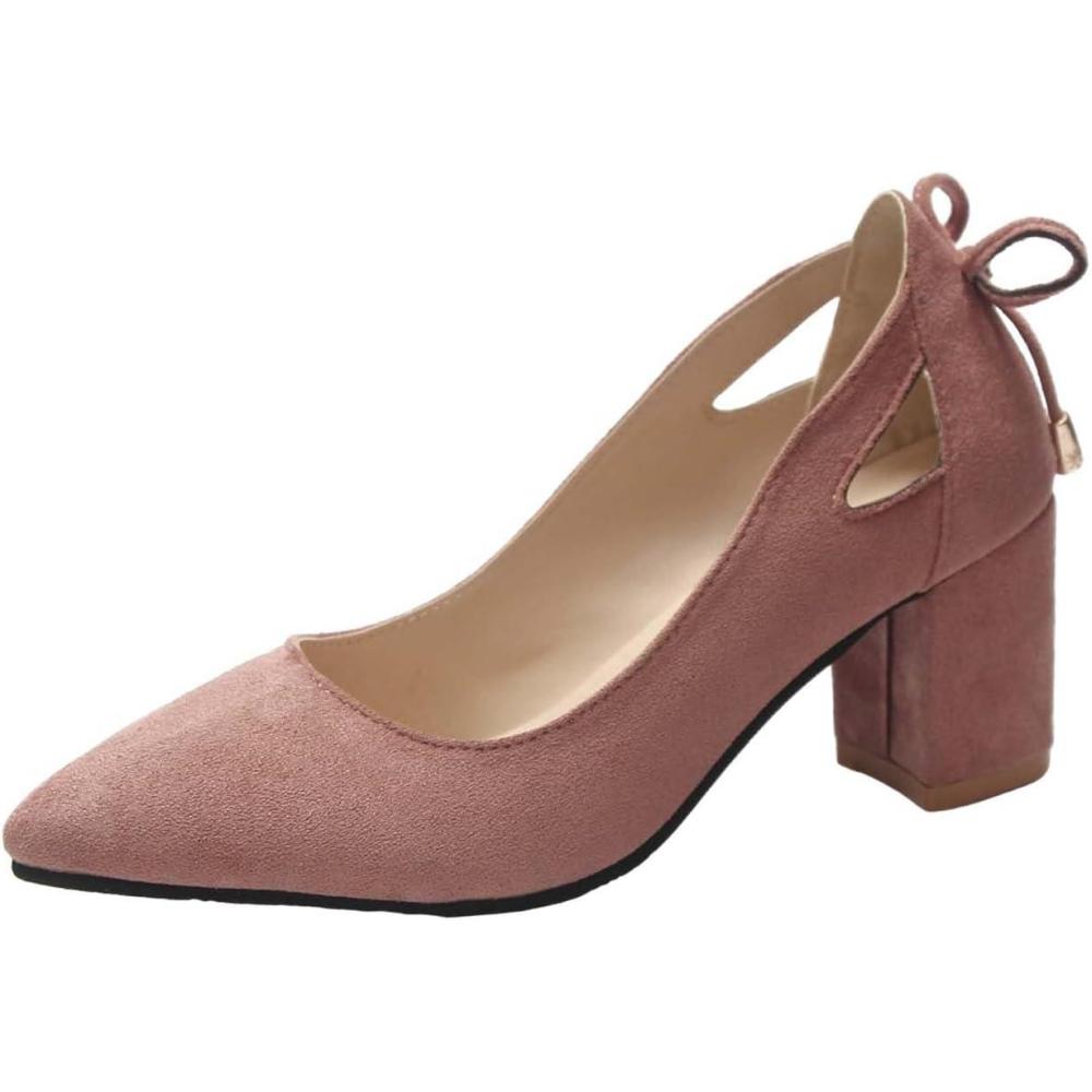 image:imageEscarpins pour femme avec bout pointu classique ferm et talon bloc bas sangle de cheville chaussures de mariage talon pais creux design costume accessoires chaussuresRose