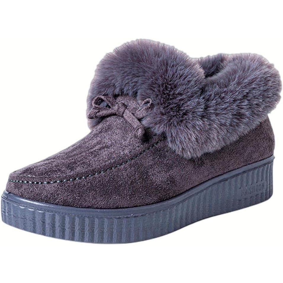 image:imageHIHELO Chaussures dhiver en peluche pour femme Chaussures plates antidrapantes et chaudes Bottes de neige plates confortables2810 Gris