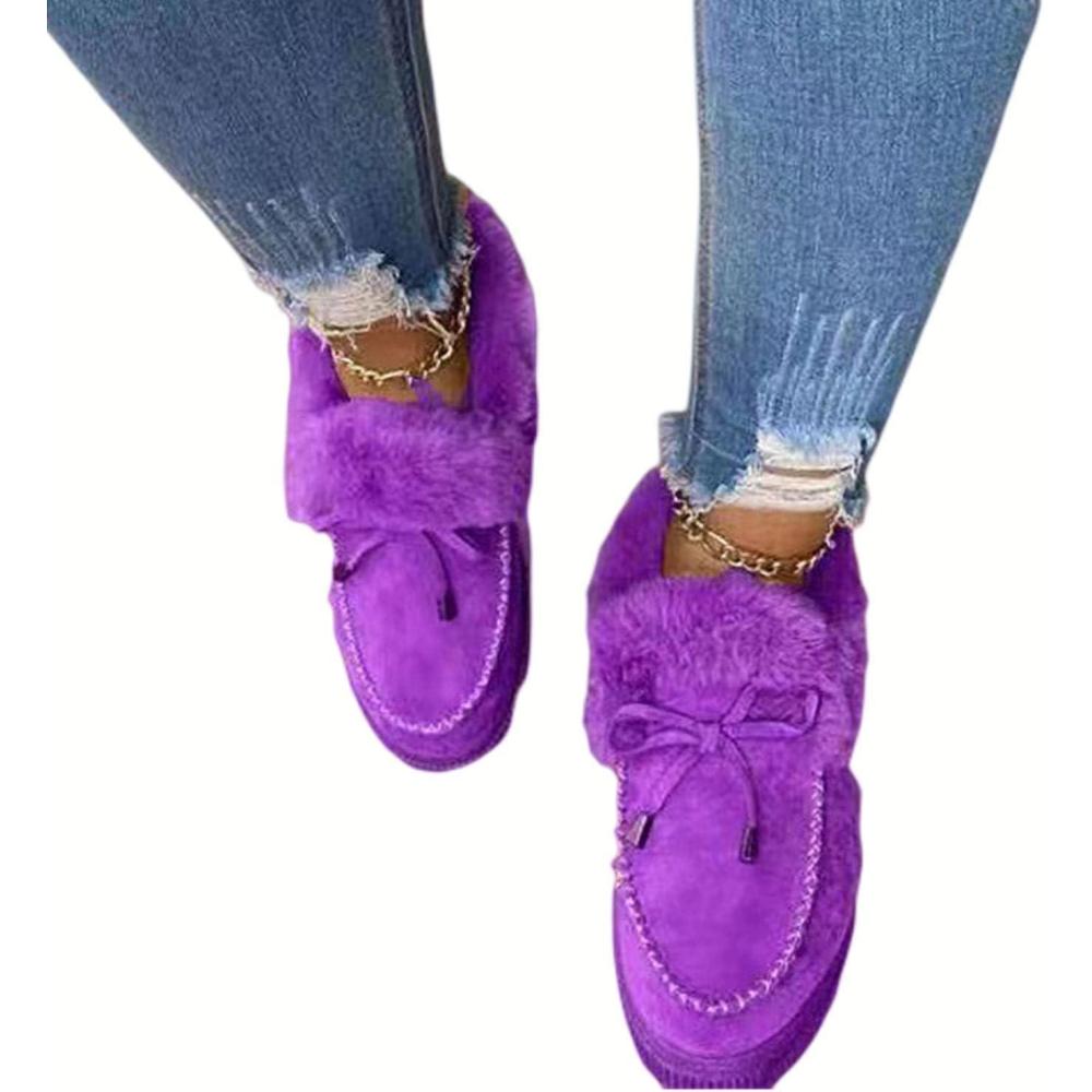 image:imageHIHELO Chaussures dhiver en peluche pour femme Chaussures plates antidrapantes et chaudes Bottes de neige plates confortablesViolet