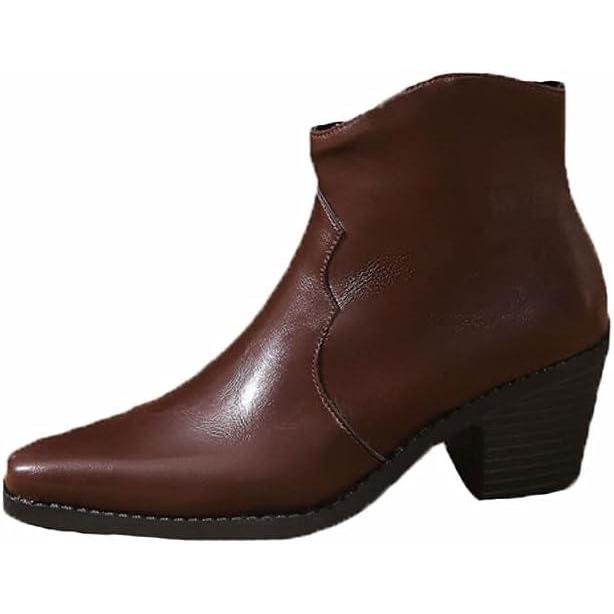 image:imageMGGMOKAY Femmes Bottines bout pointu et talon pais Tendance Bottes Western Confortable Bottines et fermeture clair latraleMarron