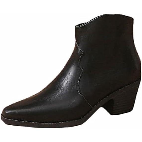 image:imageMGGMOKAY Femmes Bottines bout pointu et talon pais Tendance Bottes Western Confortable Bottines et fermeture clair latraleNoir