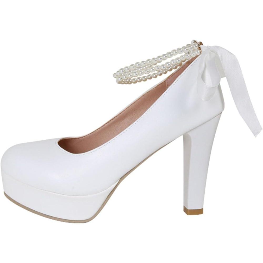 image:imageMary Janes Escarpins pour femme Hallux Valgus Chaussures de danse orthopdiques  talon bloc Chaussures  talons fermes pour Dirndl Sandales en dentelle Talon pais Chaussures de danseBlanc