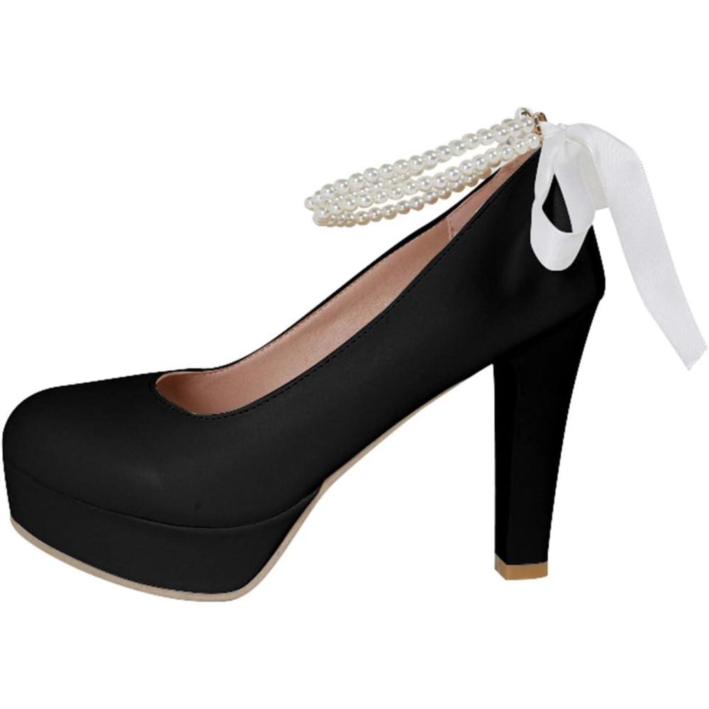 image:imageMary Janes Escarpins pour femme Hallux Valgus Chaussures de danse orthopdiques talon bloc Chaussures talons fermes pour Dirndl Sandales en dentelle Talon pais Chaussures de danseNoir