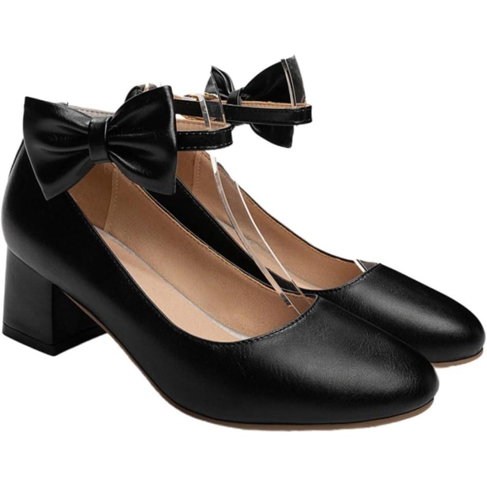 image:imageiplusmile Escarpins Femme Talons pais Confortables avec Noeud lgant Chaussures Boucle pour Marche et Quotidien Noir