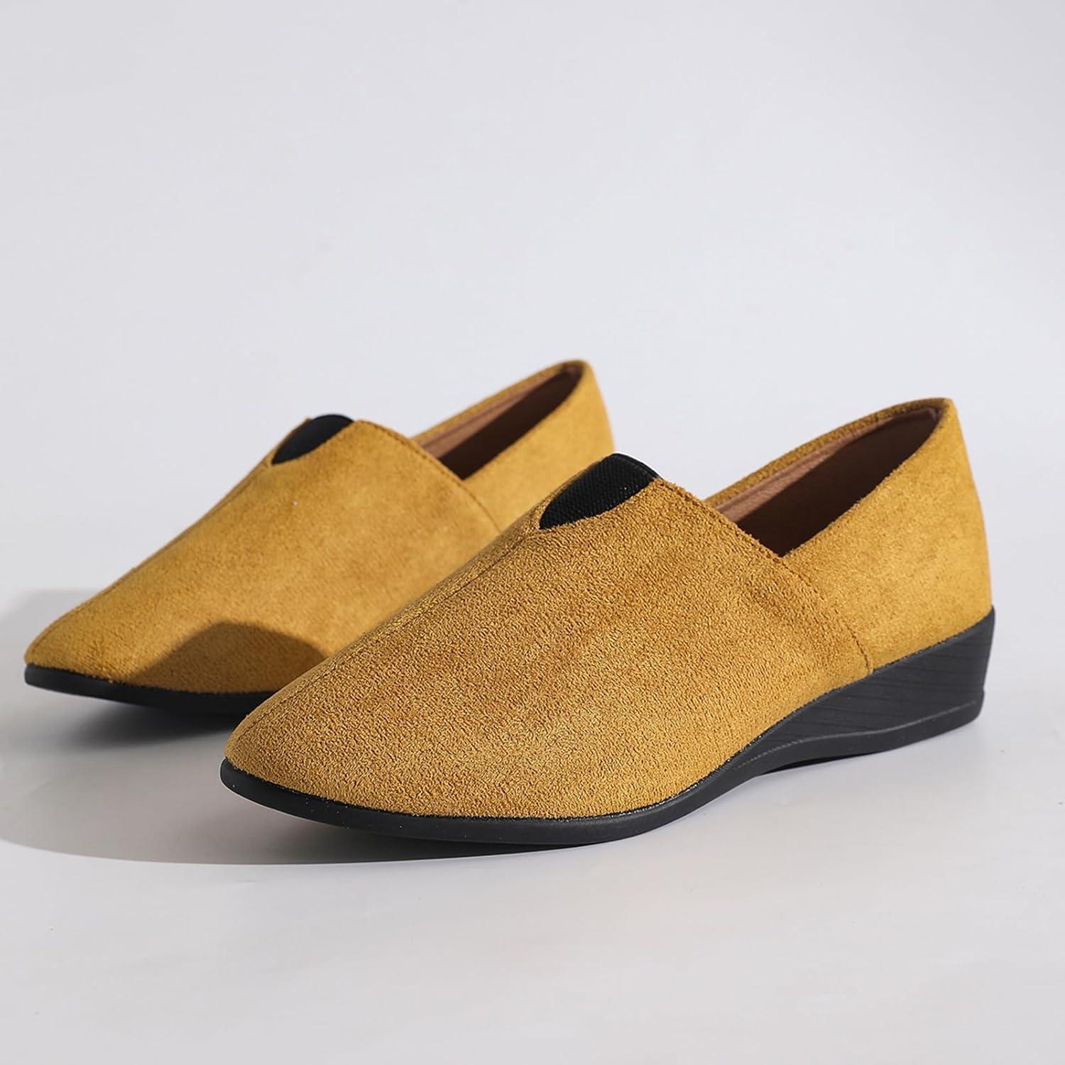 image:imageBallerines plates talon compens bout rond pour femme Confortables Dcontractes Pour le travail le bureauJaune