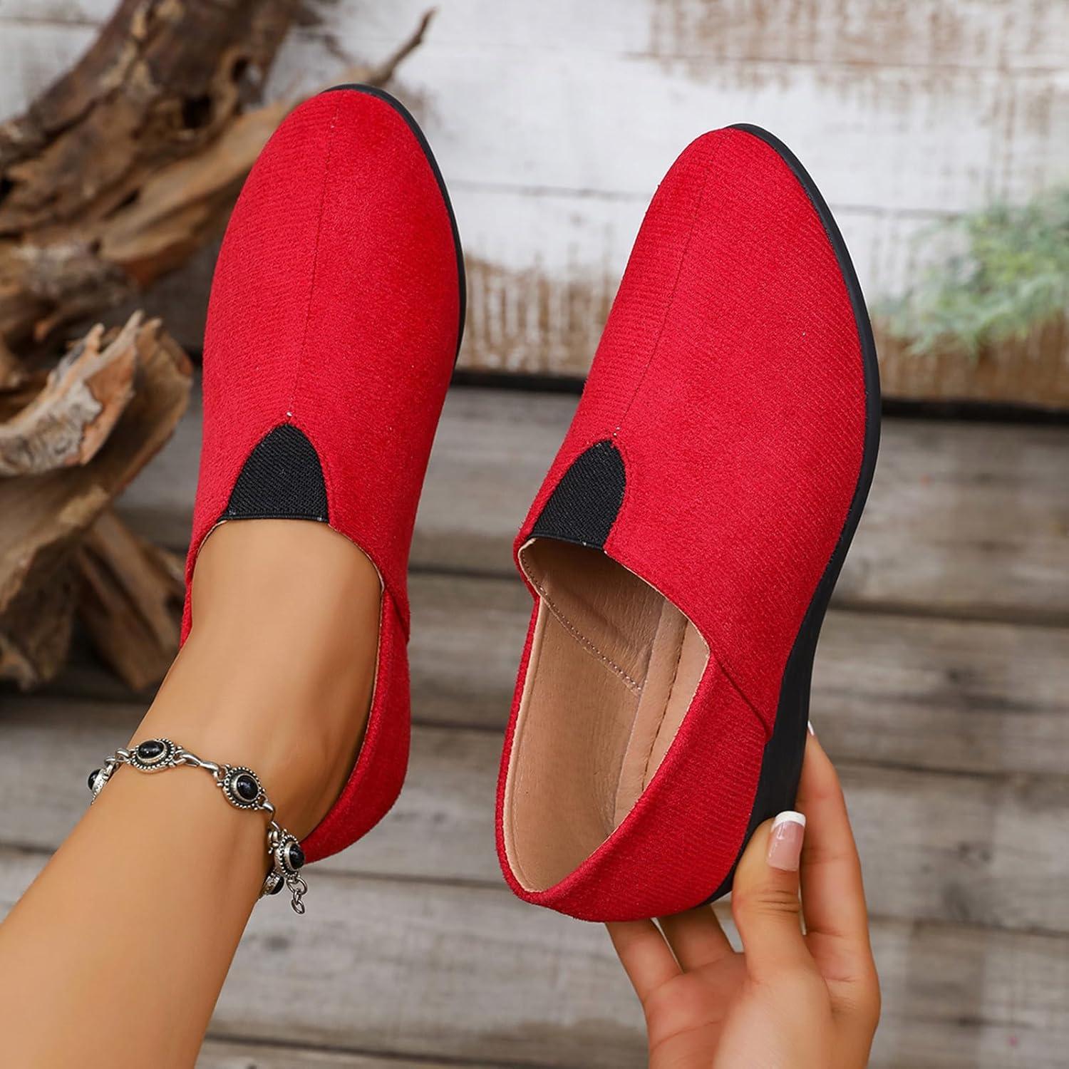 image:imageBallerines plates talon compens bout rond pour femme Confortables Dcontractes Pour le travail le bureauRouge