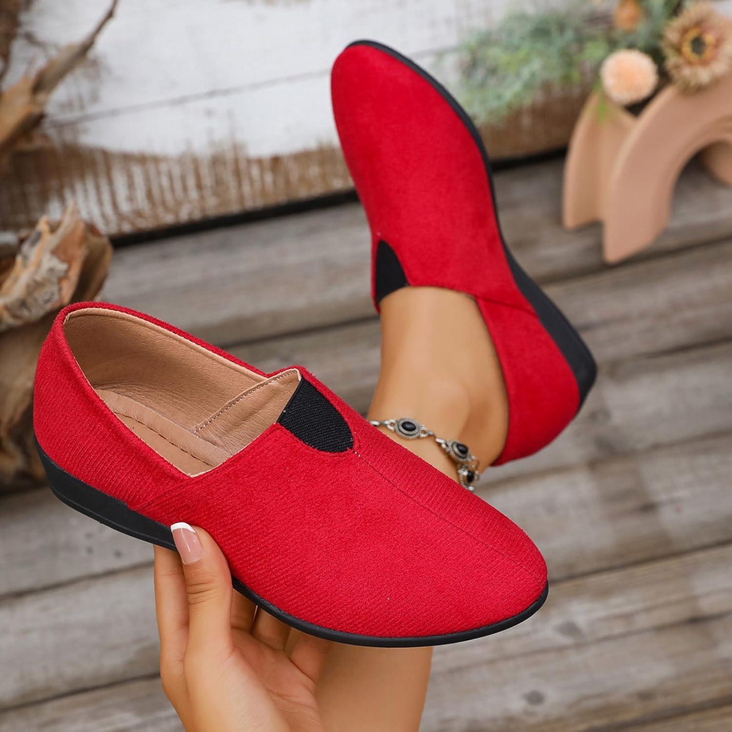 image:imageBallerines plates talon compens bout rond pour femme Confortables Dcontractes Pour le travail le bureauRouge