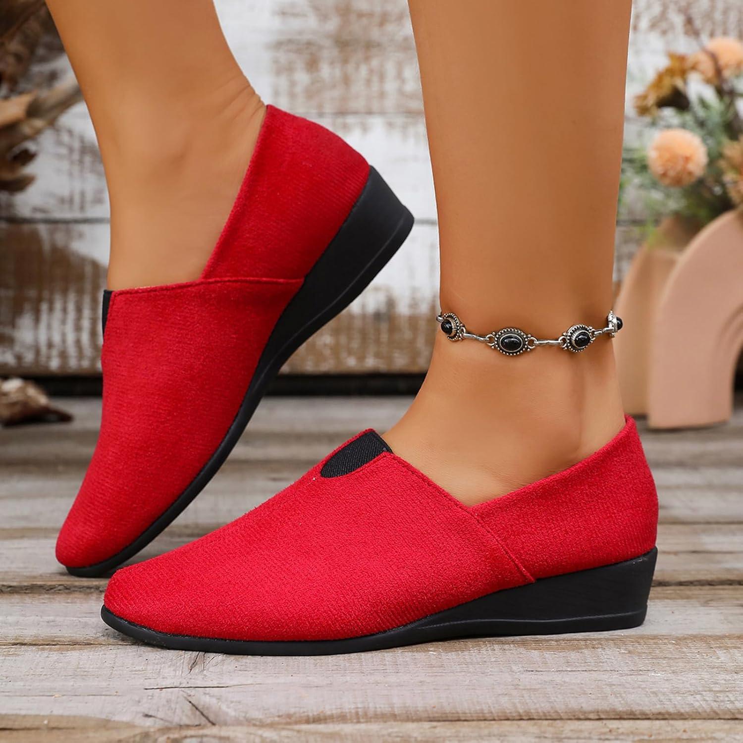 image:imageBallerines plates talon compens bout rond pour femme Confortables Dcontractes Pour le travail le bureauRouge