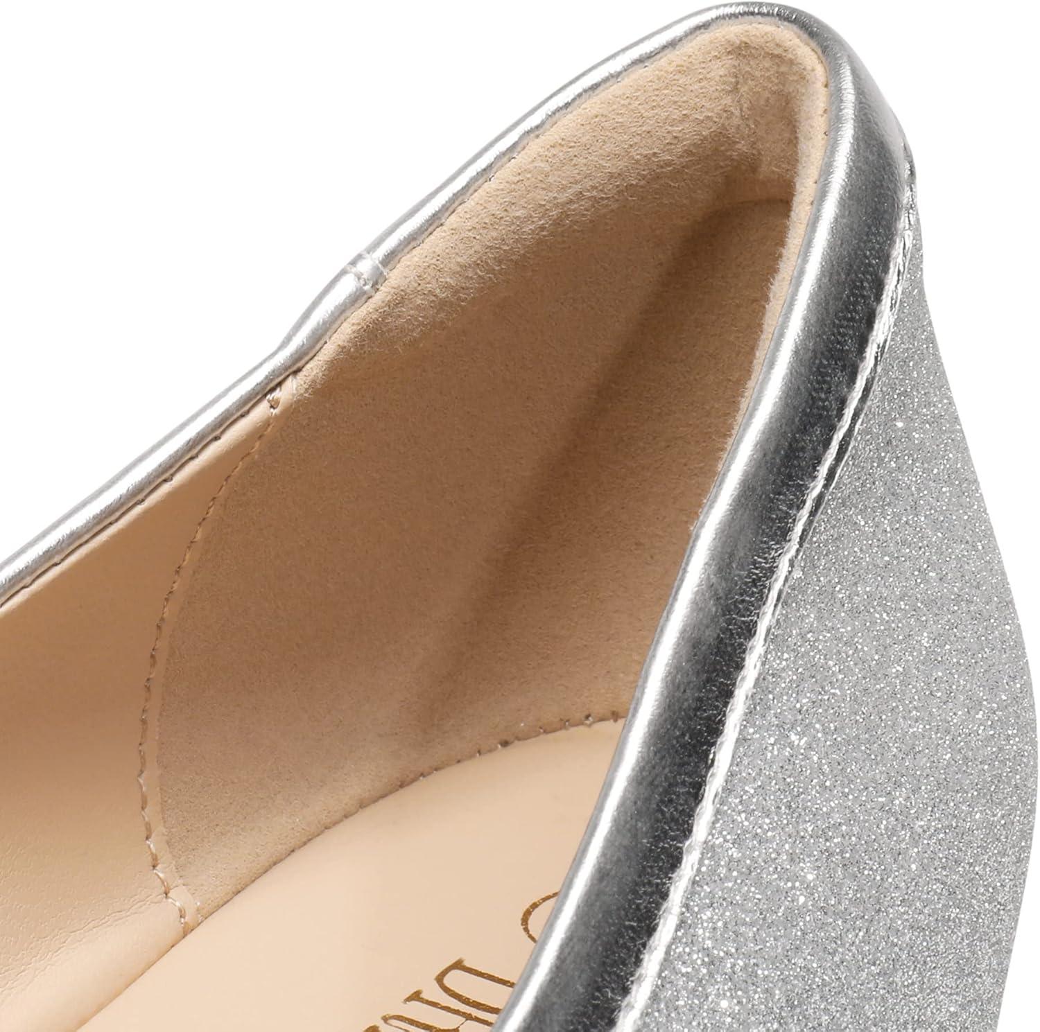 image:imageDREAM PAIRS Ballerines Femme Petit Talon Compens Bout Carr Confortable Chaussures lgantes pour Mariage Crmonie Soire ou BureauArgent Glitter