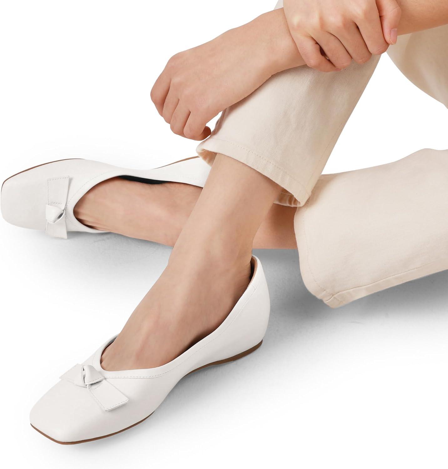 image:imageDREAM PAIRS Ballerines Femme Petit Talon Compens Bout Carr Confortable Chaussures lgantes pour Mariage Crmonie Soire ou BureauBlanc