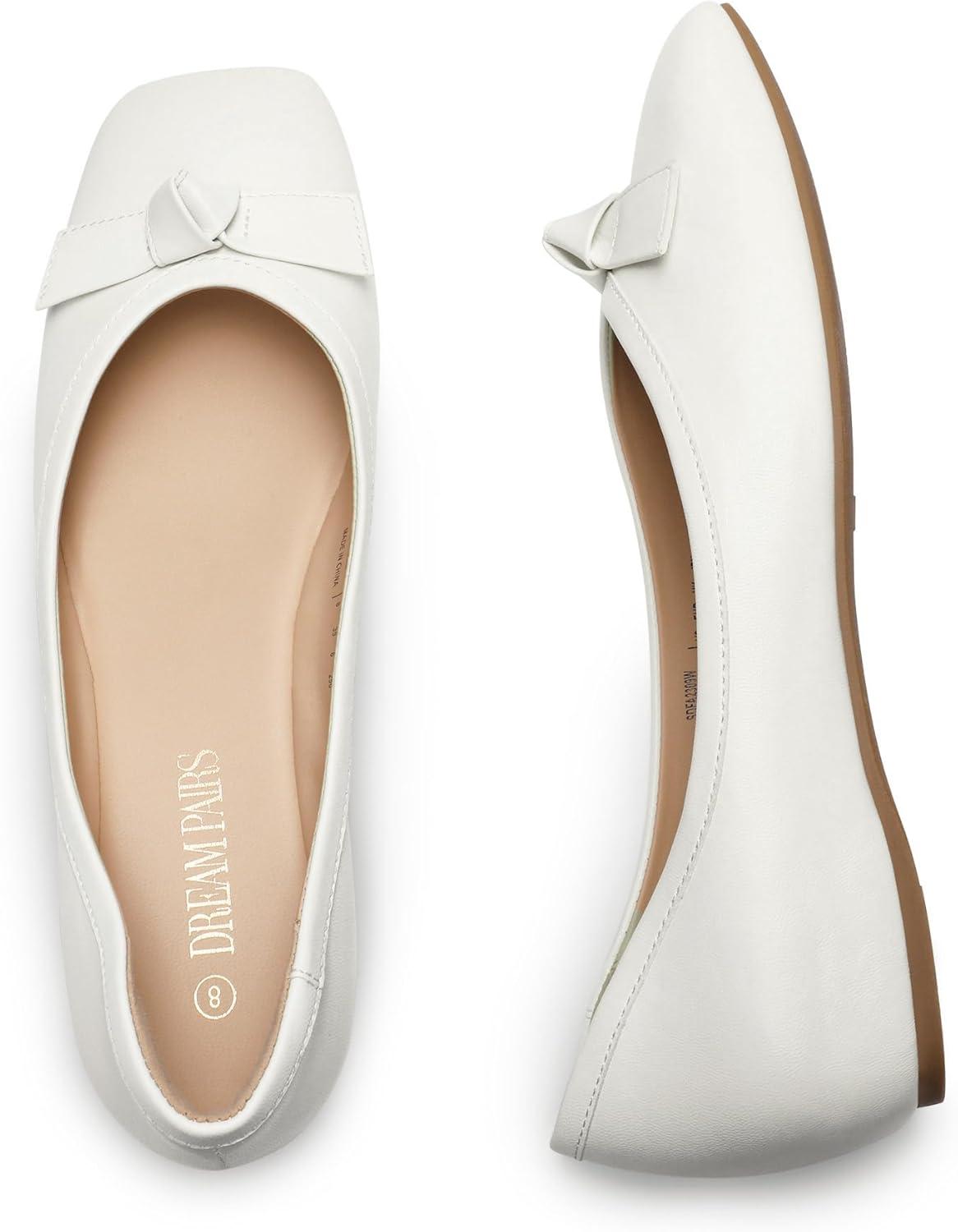 image:imageDREAM PAIRS Ballerines Femme Petit Talon Compens Bout Carr Confortable Chaussures lgantes pour Mariage Crmonie Soire ou BureauBlanc