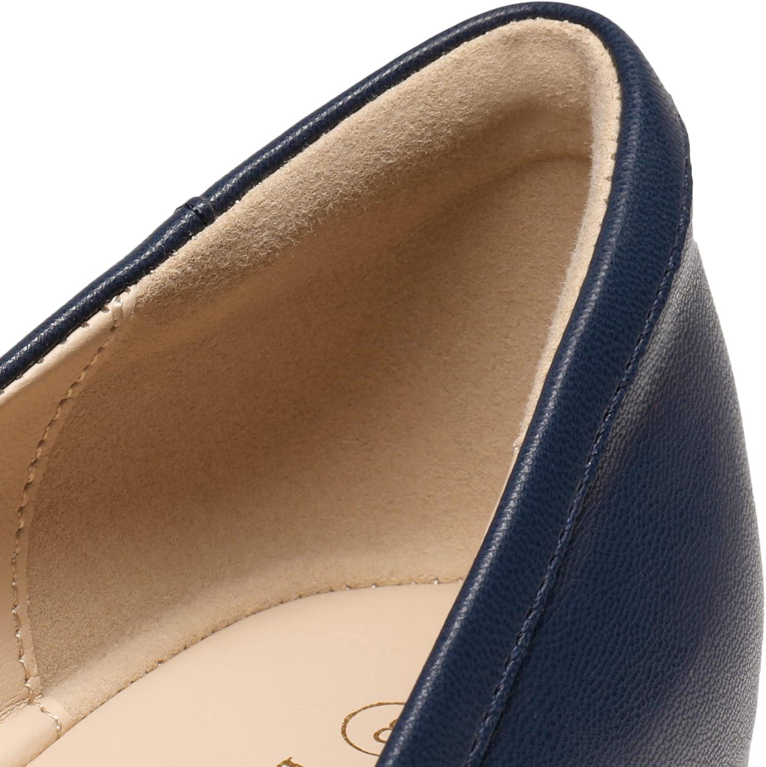 image:imageDREAM PAIRS Ballerines Femme Petit Talon Compens Bout Carr Confortable Chaussures lgantes pour Mariage Crmonie Soire ou BureauMarine