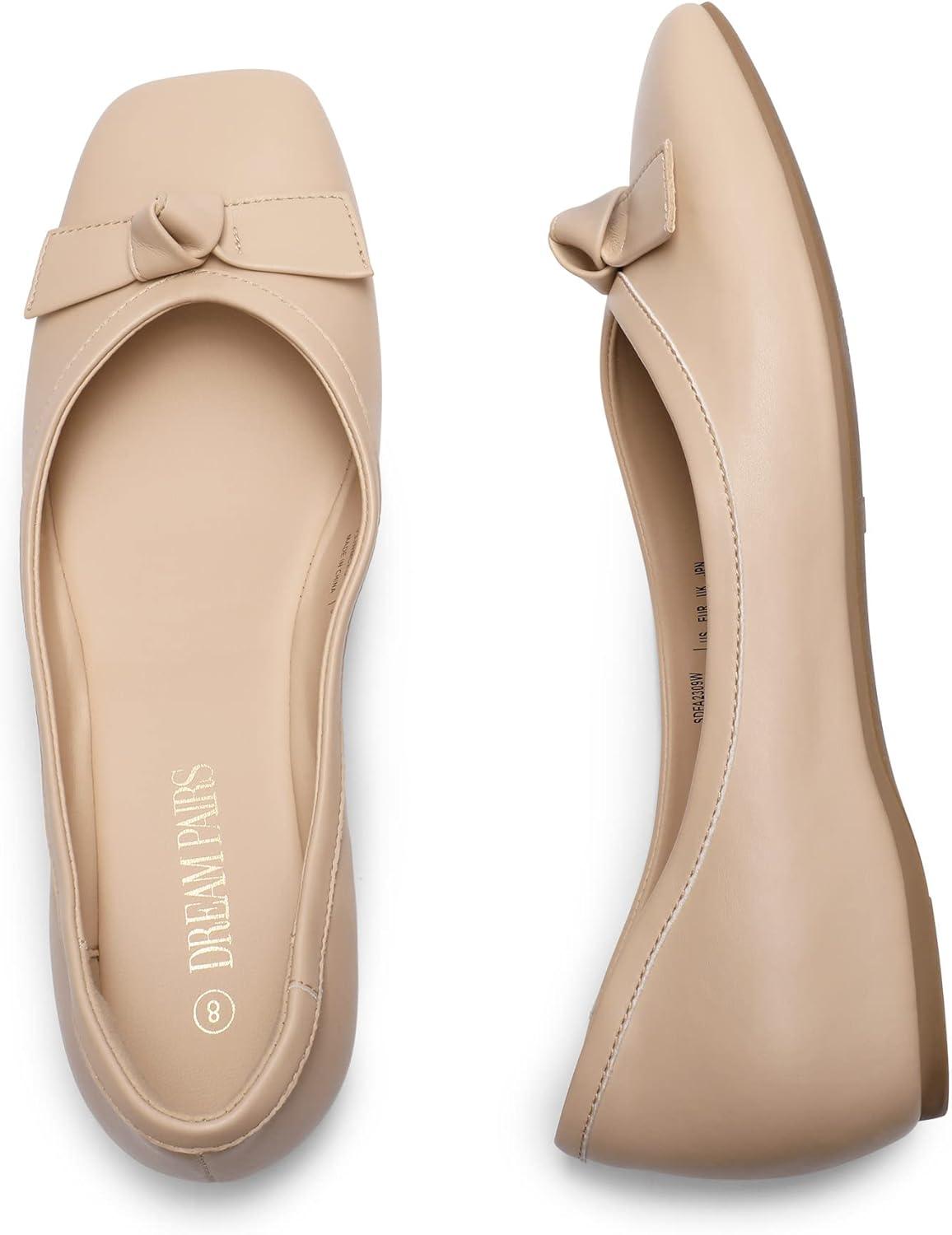 image:imageDREAM PAIRS Ballerines Femme Petit Talon Compens Bout Carr Confortable Chaussures lgantes pour Mariage Crmonie Soire ou BureauNu