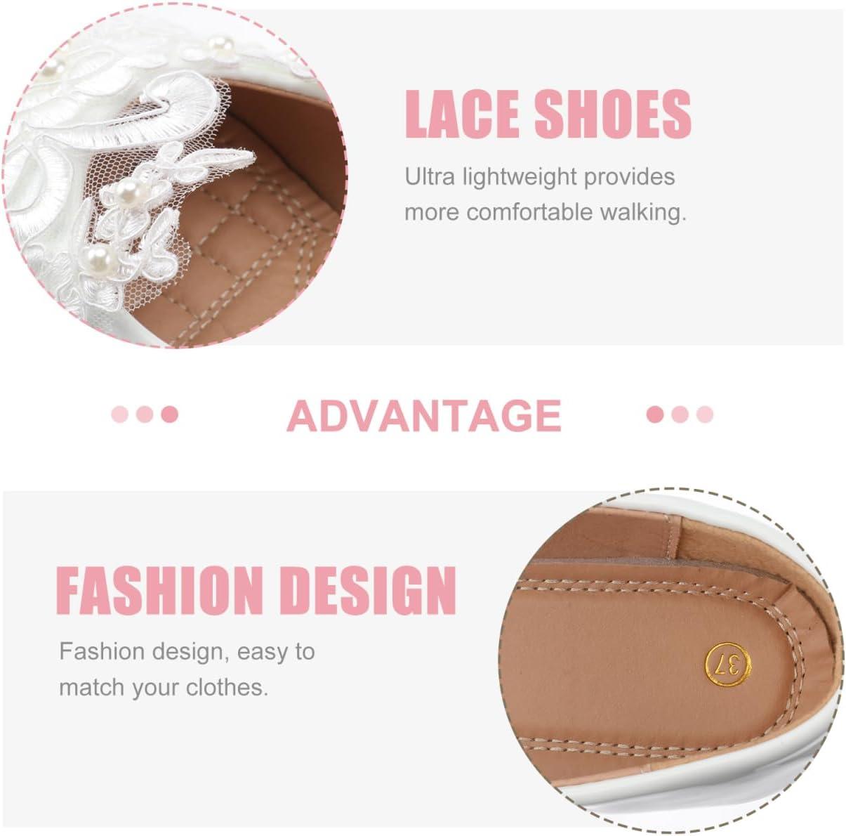 image:imageHealvian 1paire Chaussures De Mariage Plates pour Femmes Dentelle Et Perles Ballerines Blanches lgantes pour Crmonies Et Vie Quotidienne
