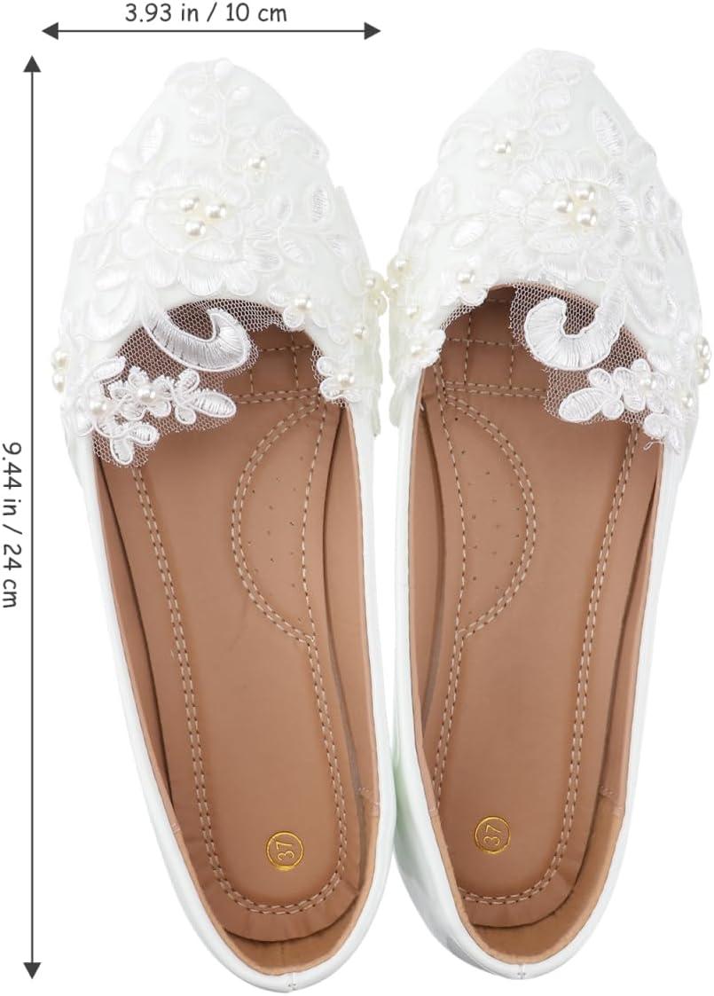 image:imageHealvian 1paire Chaussures De Mariage Plates pour Femmes Dentelle Et Perles Ballerines Blanches lgantes pour Crmonies Et Vie Quotidienne