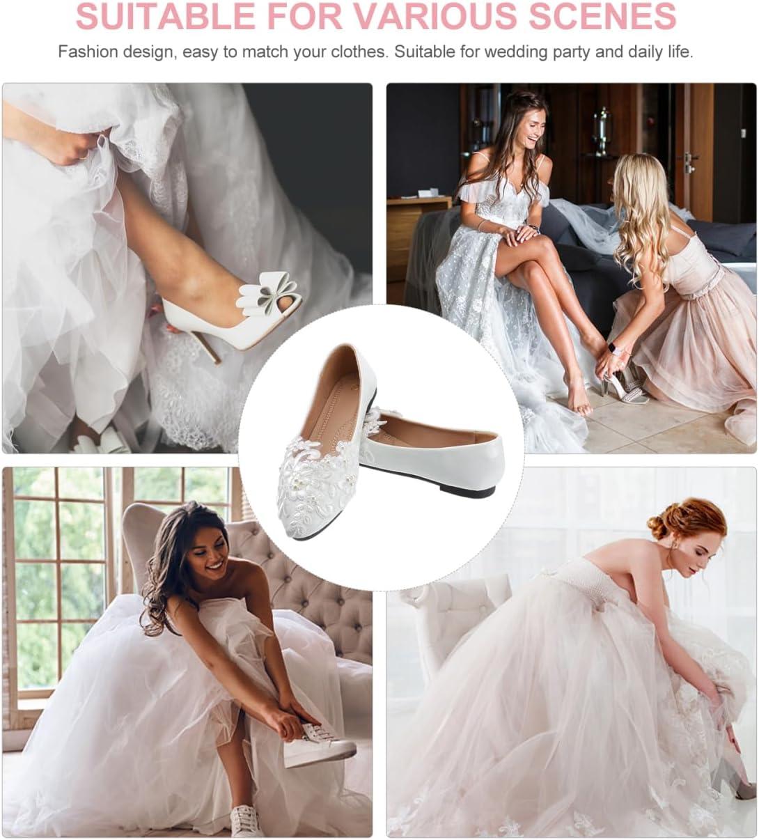 image:imageHealvian 1paire Chaussures De Mariage Plates pour Femmes Dentelle Et Perles Ballerines Blanches lgantes pour Crmonies Et Vie Quotidienne
