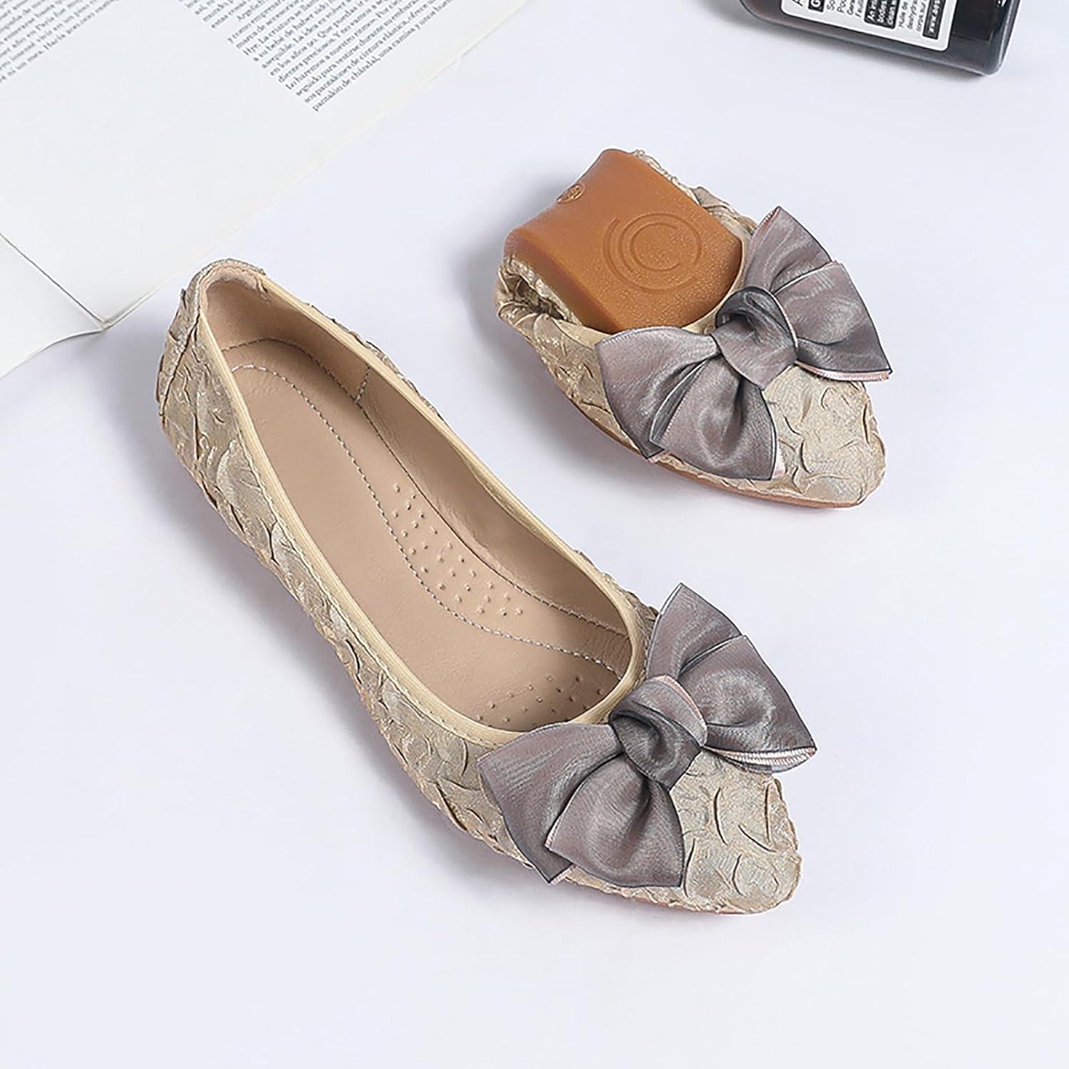 image:imageMACHSWON Ballerines plates scintillantes et confortables bout pointu avec nud papillon pour femmeAbricot 1