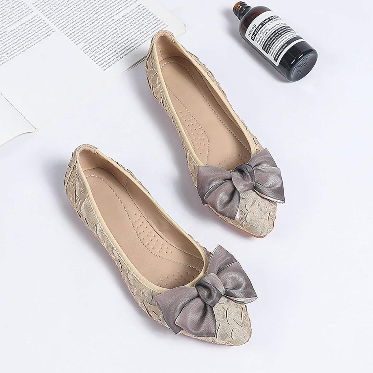 image:imageMACHSWON Ballerines plates scintillantes et confortables bout pointu avec nud papillon pour femmeAbricot 1