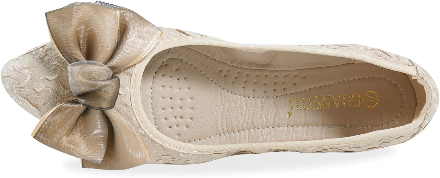 image:imageMACHSWON Ballerines plates scintillantes et confortables bout pointu avec nud papillon pour femmeAbricot 1