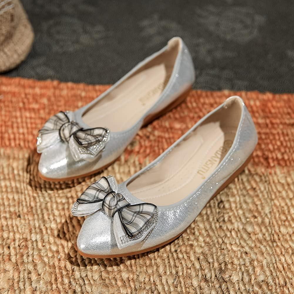 image:imageMACHSWON Ballerines plates scintillantes et confortables bout pointu avec nud papillon pour femmeArgent 03