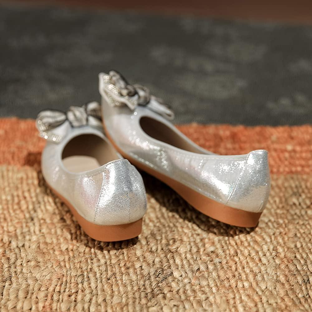 image:imageMACHSWON Ballerines plates scintillantes et confortables bout pointu avec nud papillon pour femmeArgent 03