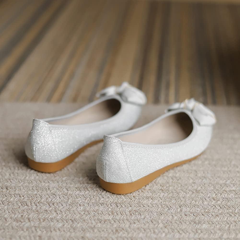 image:imageMACHSWON Ballerines plates scintillantes et confortables bout pointu avec nud papillon pour femmeArgent 6