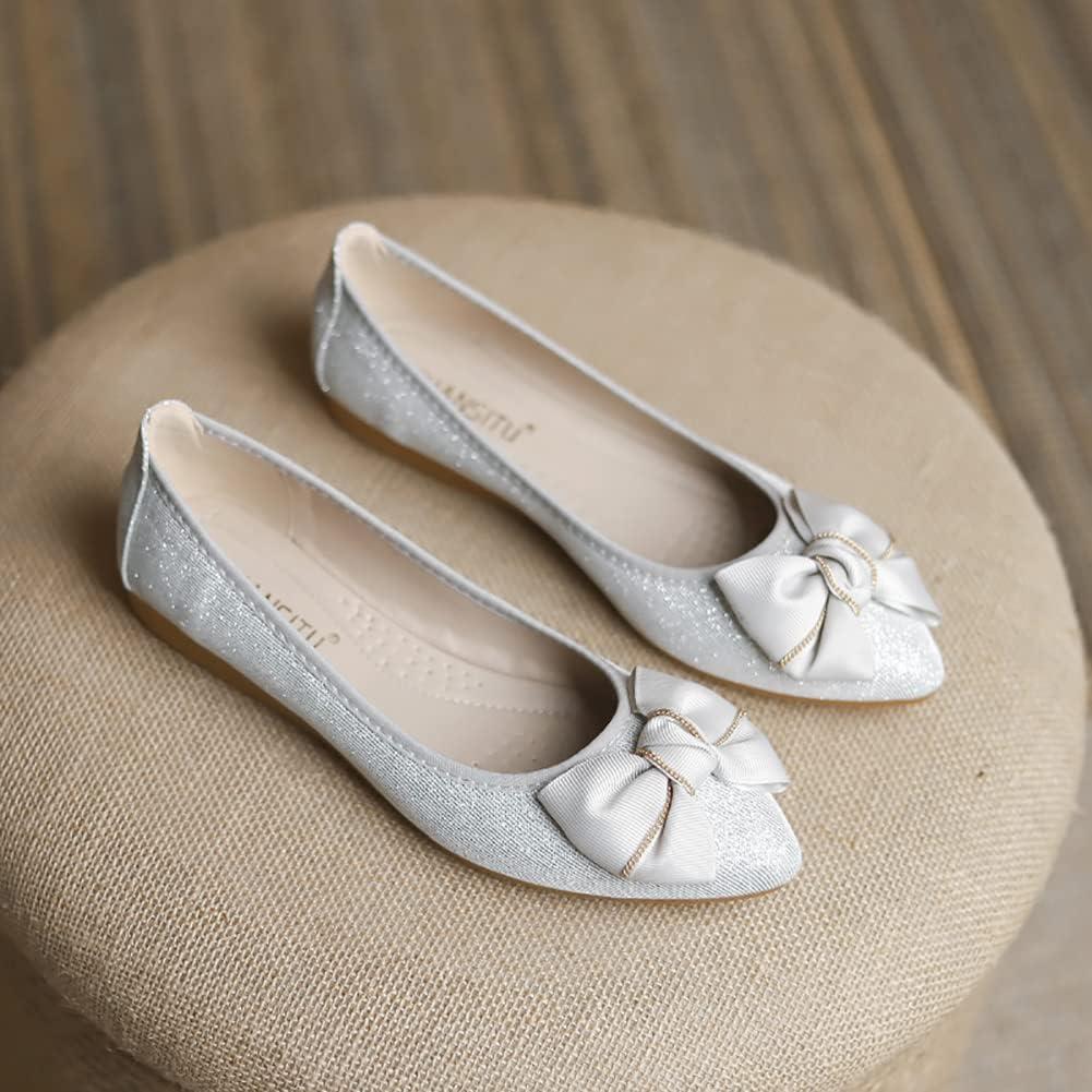 image:imageMACHSWON Ballerines plates scintillantes et confortables bout pointu avec nud papillon pour femmeArgent 6