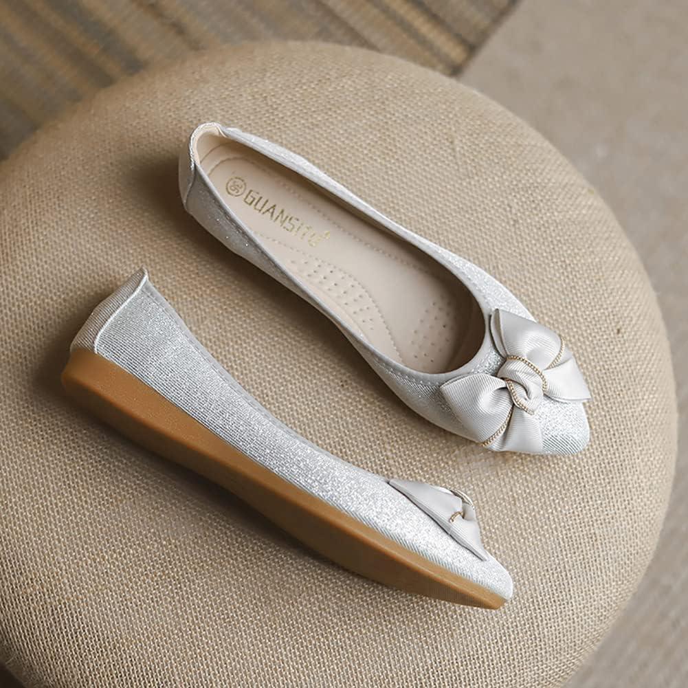 image:imageMACHSWON Ballerines plates scintillantes et confortables bout pointu avec nud papillon pour femmeArgent 6