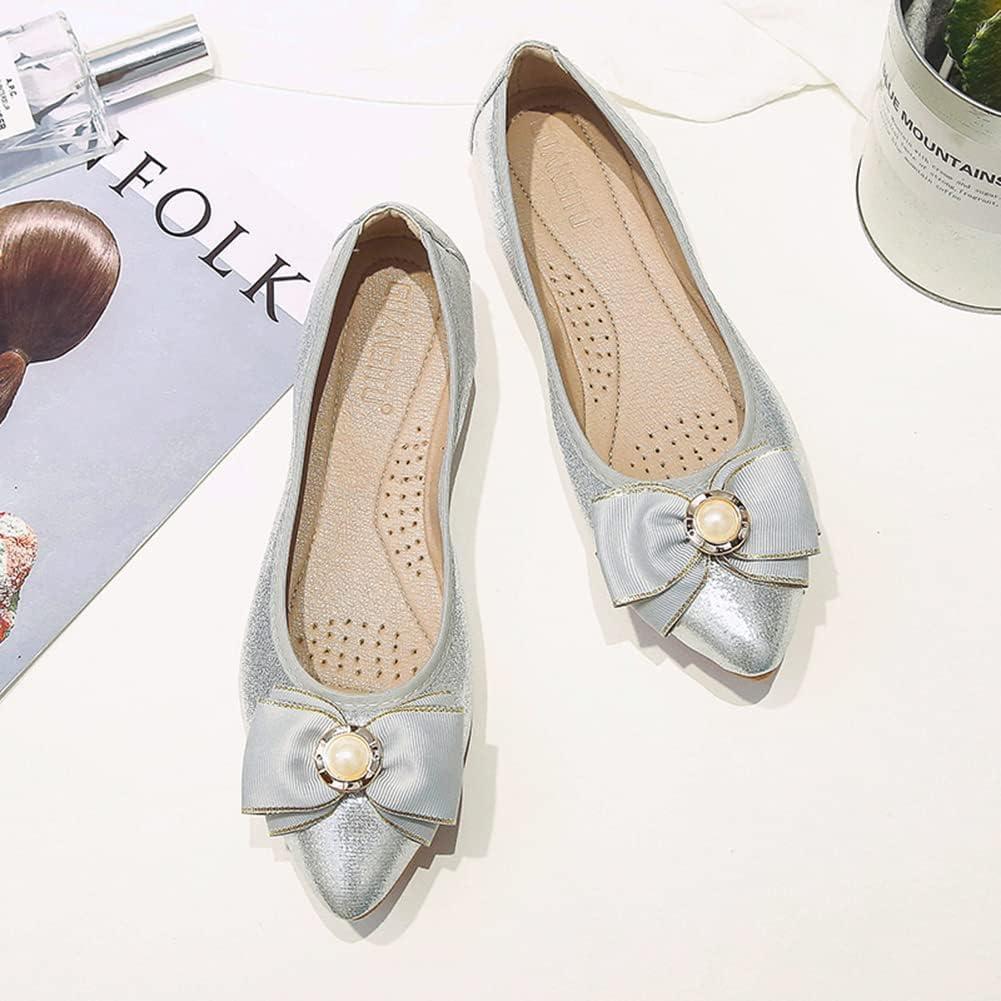 image:imageMACHSWON Ballerines plates scintillantes et confortables bout pointu avec nud papillon pour femmeArgent 88