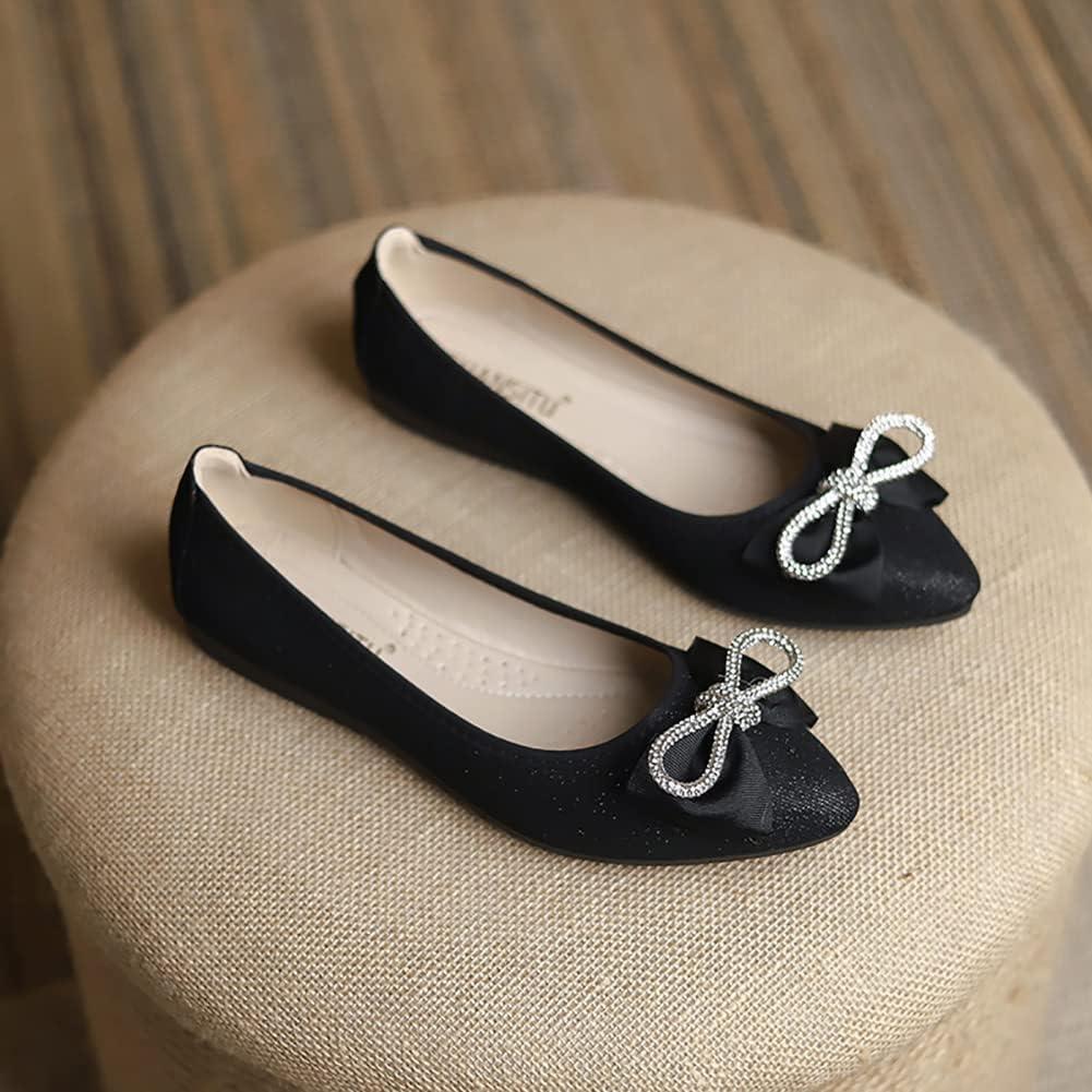 image:imageMACHSWON Ballerines plates scintillantes et confortables bout pointu avec nud papillon pour femmeBlack8