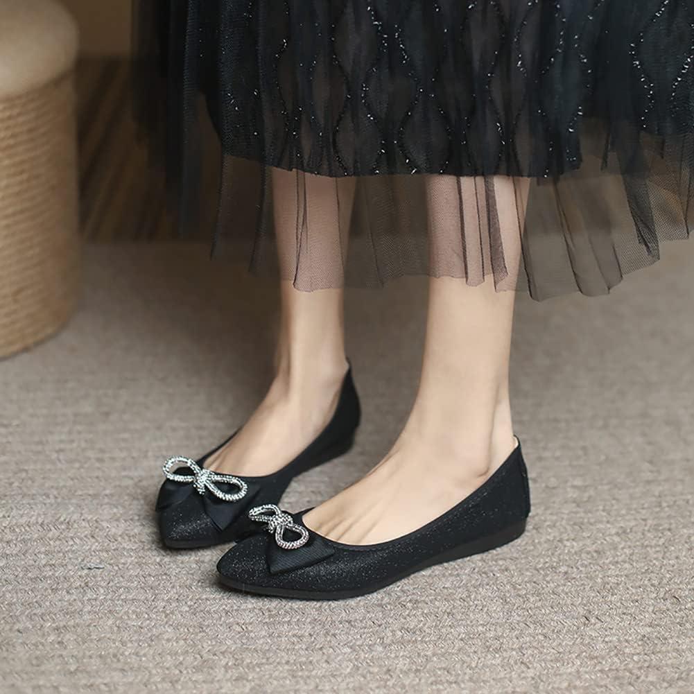 image:imageMACHSWON Ballerines plates scintillantes et confortables bout pointu avec nud papillon pour femmeBlack8