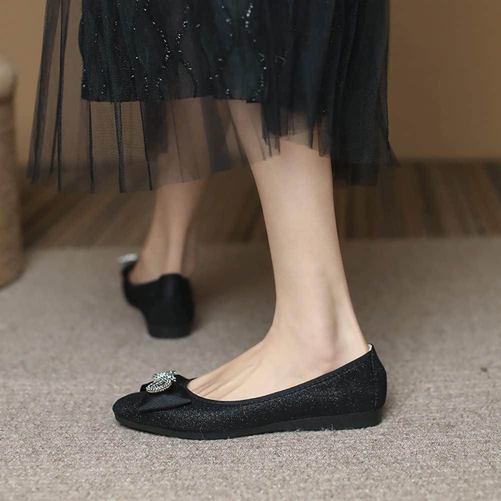 image:imageMACHSWON Ballerines plates scintillantes et confortables bout pointu avec nud papillon pour femmeBlack8