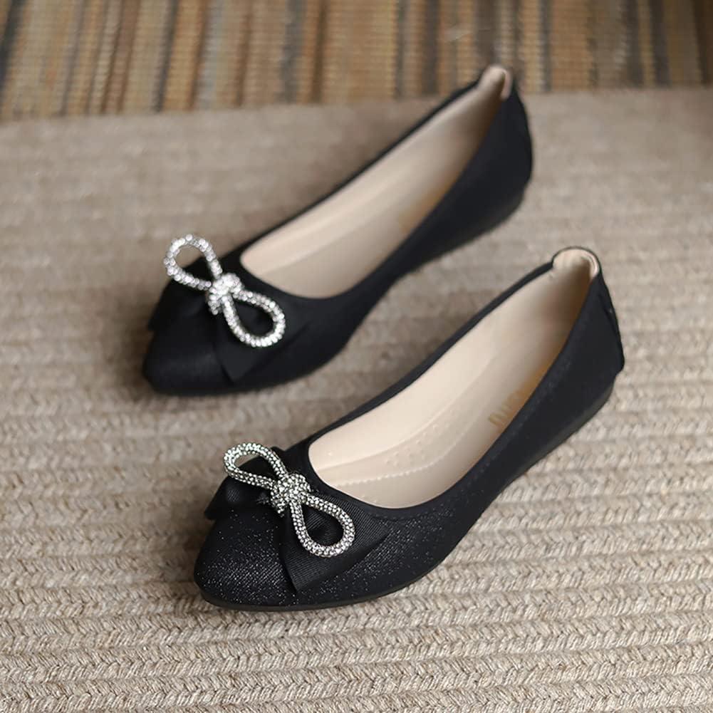image:imageMACHSWON Ballerines plates scintillantes et confortables bout pointu avec nud papillon pour femmeBlack8
