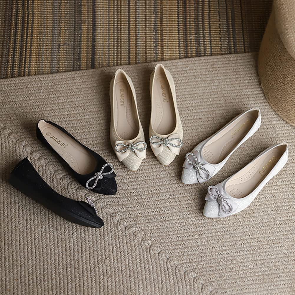 image:imageMACHSWON Ballerines plates scintillantes et confortables bout pointu avec nud papillon pour femmeBlack8