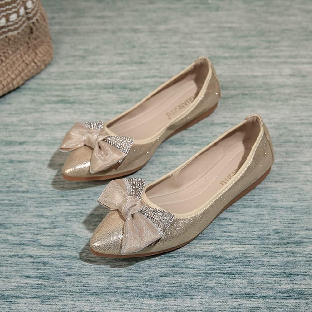 image:imageMACHSWON Ballerines plates scintillantes et confortables bout pointu avec nud papillon pour femmeGold01