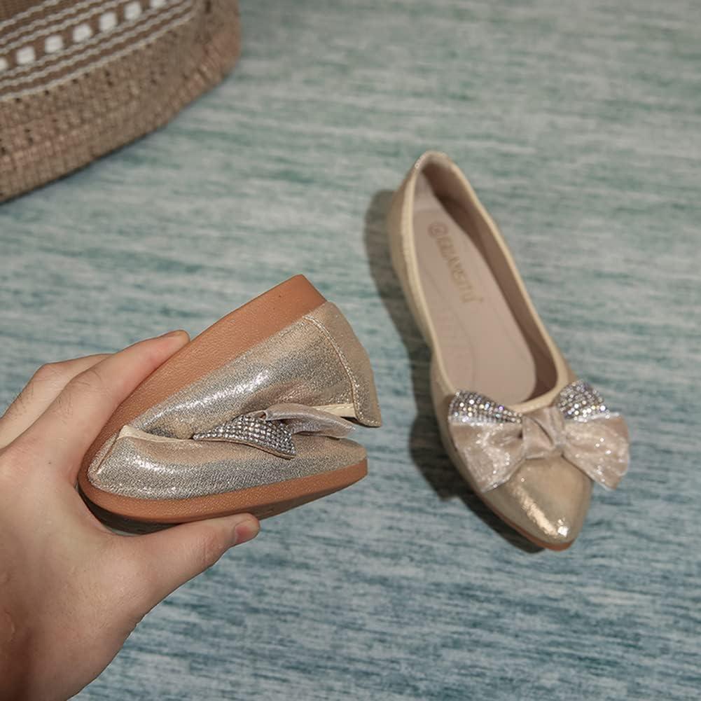 image:imageMACHSWON Ballerines plates scintillantes et confortables bout pointu avec nud papillon pour femmeGold01