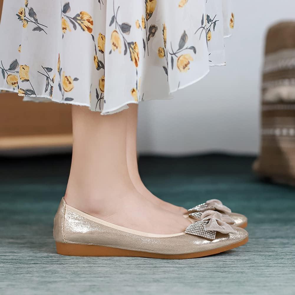 image:imageMACHSWON Ballerines plates scintillantes et confortables bout pointu avec nud papillon pour femmeGold01