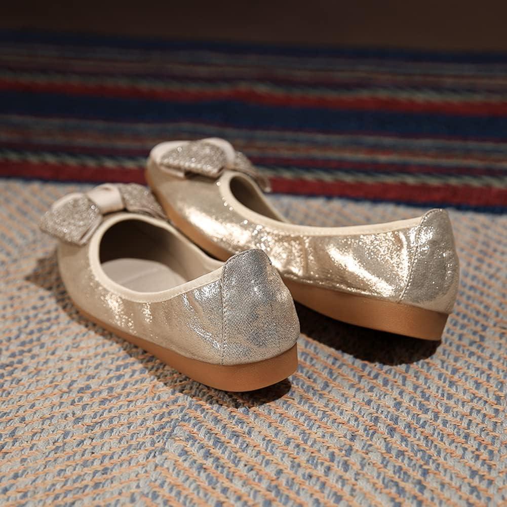 image:imageMACHSWON Ballerines plates scintillantes et confortables bout pointu avec nud papillon pour femmeGold02
