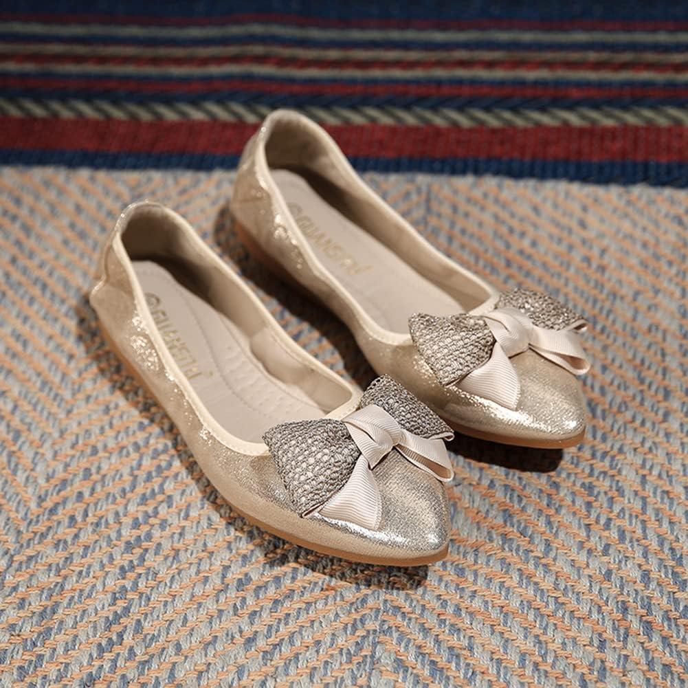 image:imageMACHSWON Ballerines plates scintillantes et confortables bout pointu avec nud papillon pour femmeGold02