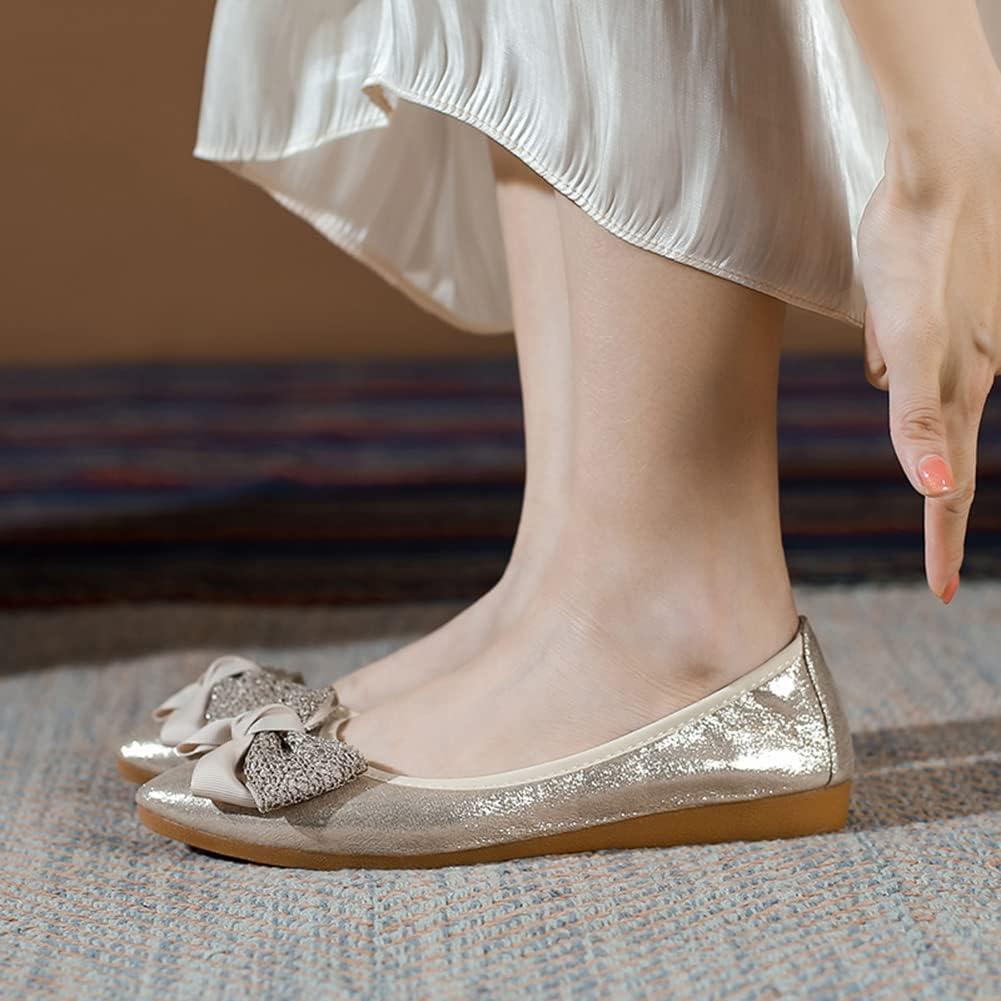 image:imageMACHSWON Ballerines plates scintillantes et confortables bout pointu avec nud papillon pour femmeGold02