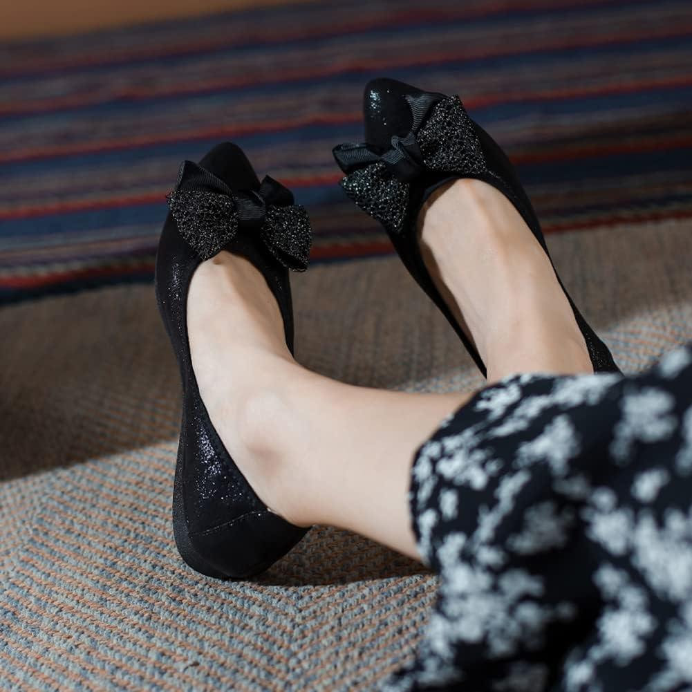 image:imageMACHSWON Ballerines plates scintillantes et confortables bout pointu avec nud papillon pour femmeNoir 02