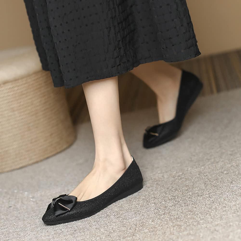 image:imageMACHSWON Ballerines plates scintillantes et confortables bout pointu avec nud papillon pour femmeNoir 6