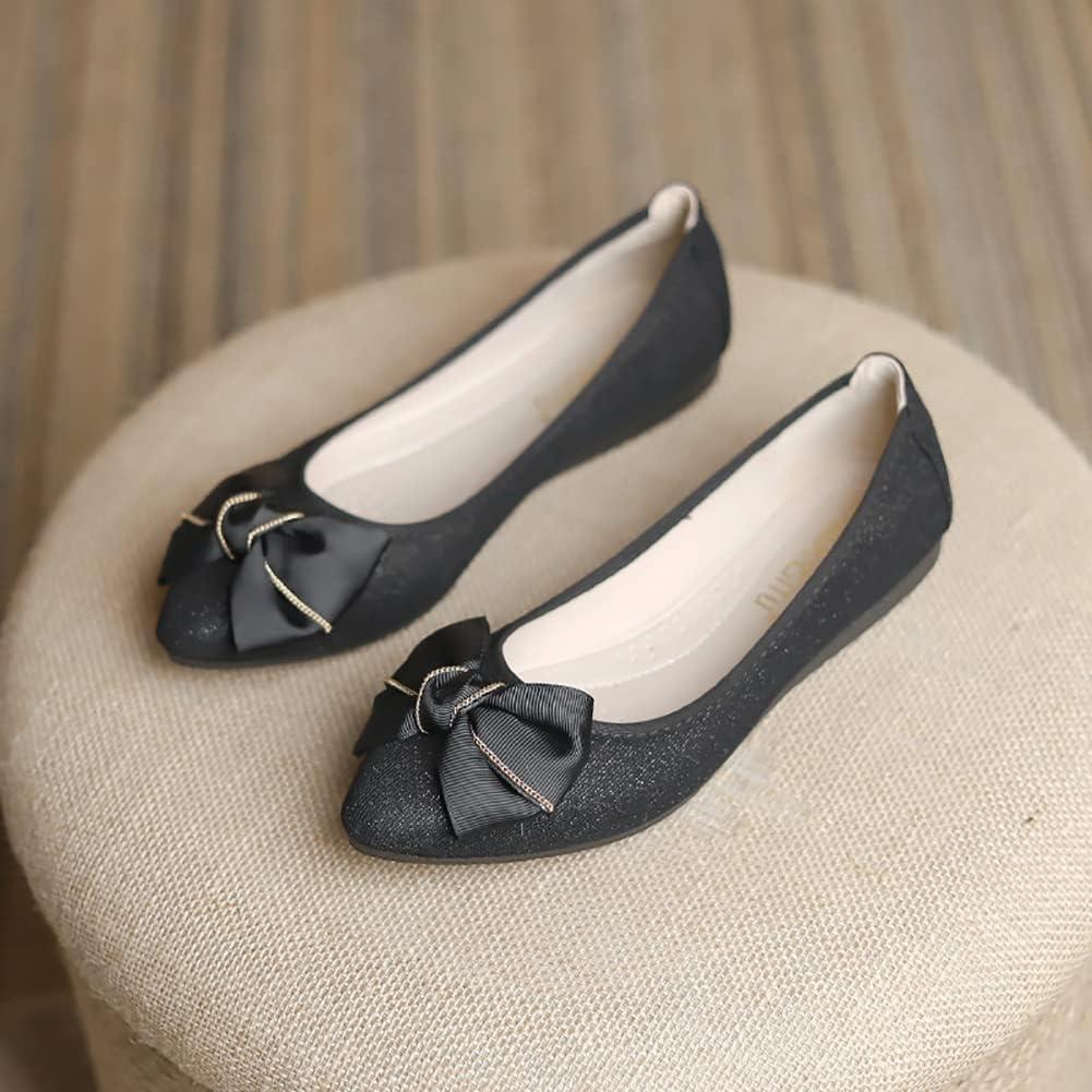 image:imageMACHSWON Ballerines plates scintillantes et confortables bout pointu avec nud papillon pour femmeNoir 6