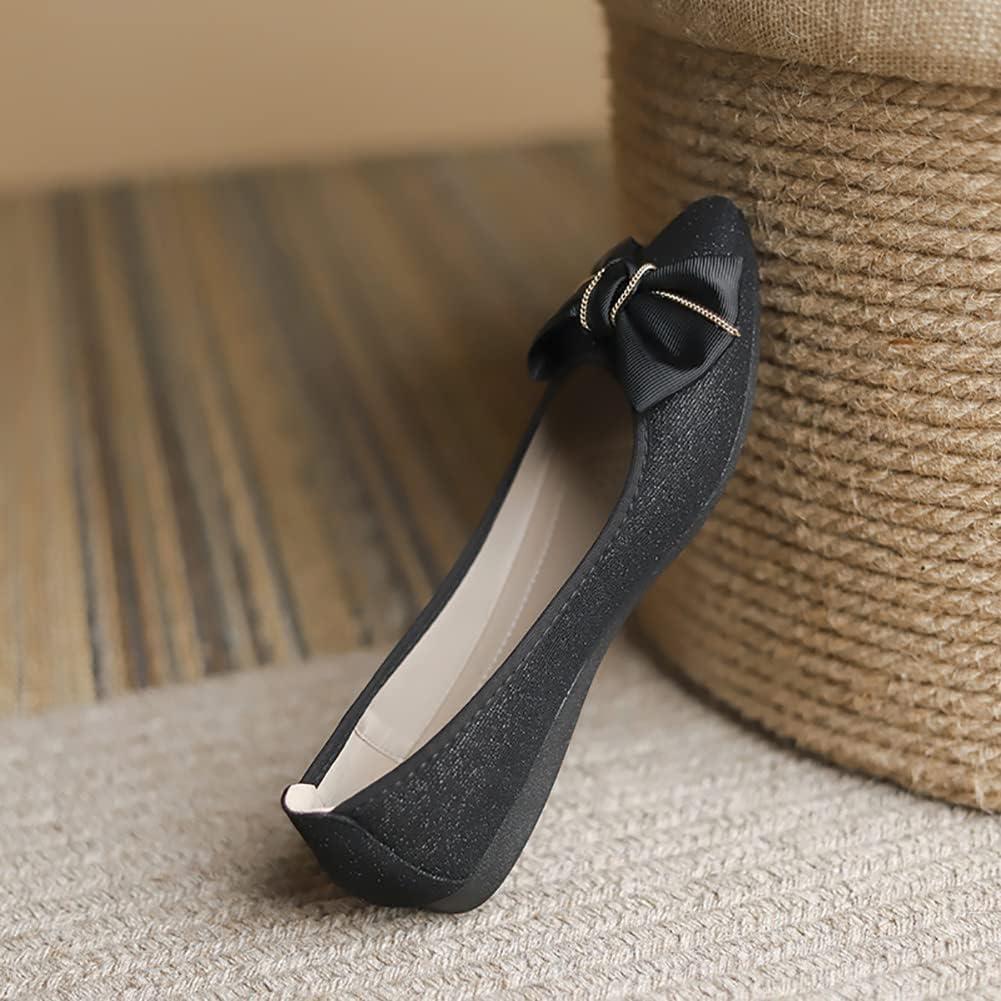 image:imageMACHSWON Ballerines plates scintillantes et confortables bout pointu avec nud papillon pour femmeNoir 6