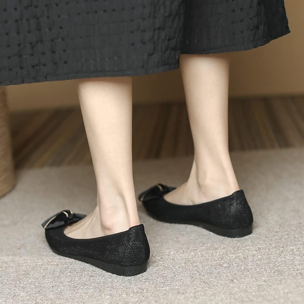 image:imageMACHSWON Ballerines plates scintillantes et confortables bout pointu avec nud papillon pour femmeNoir 6