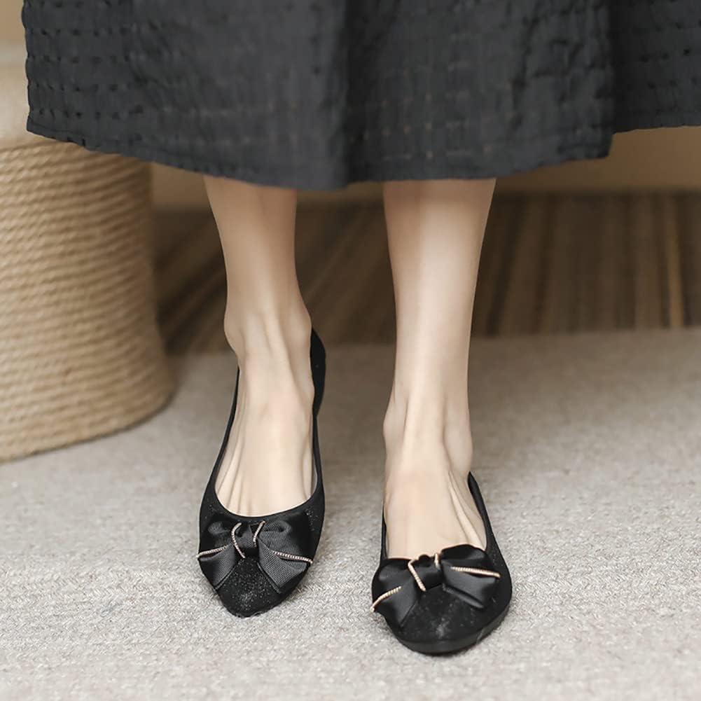 image:imageMACHSWON Ballerines plates scintillantes et confortables bout pointu avec nud papillon pour femmeNoir 6