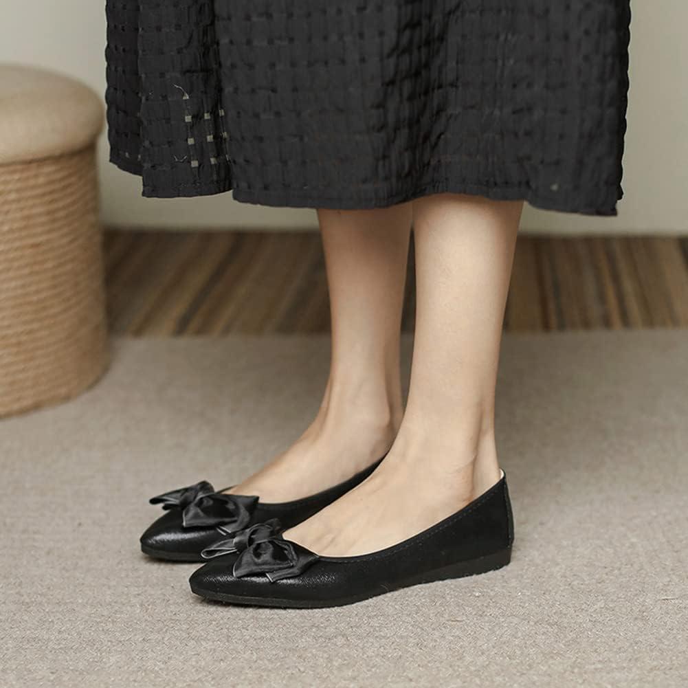 image:imageMACHSWON Ballerines plates scintillantes et confortables bout pointu avec nud papillon pour femmeNoir
