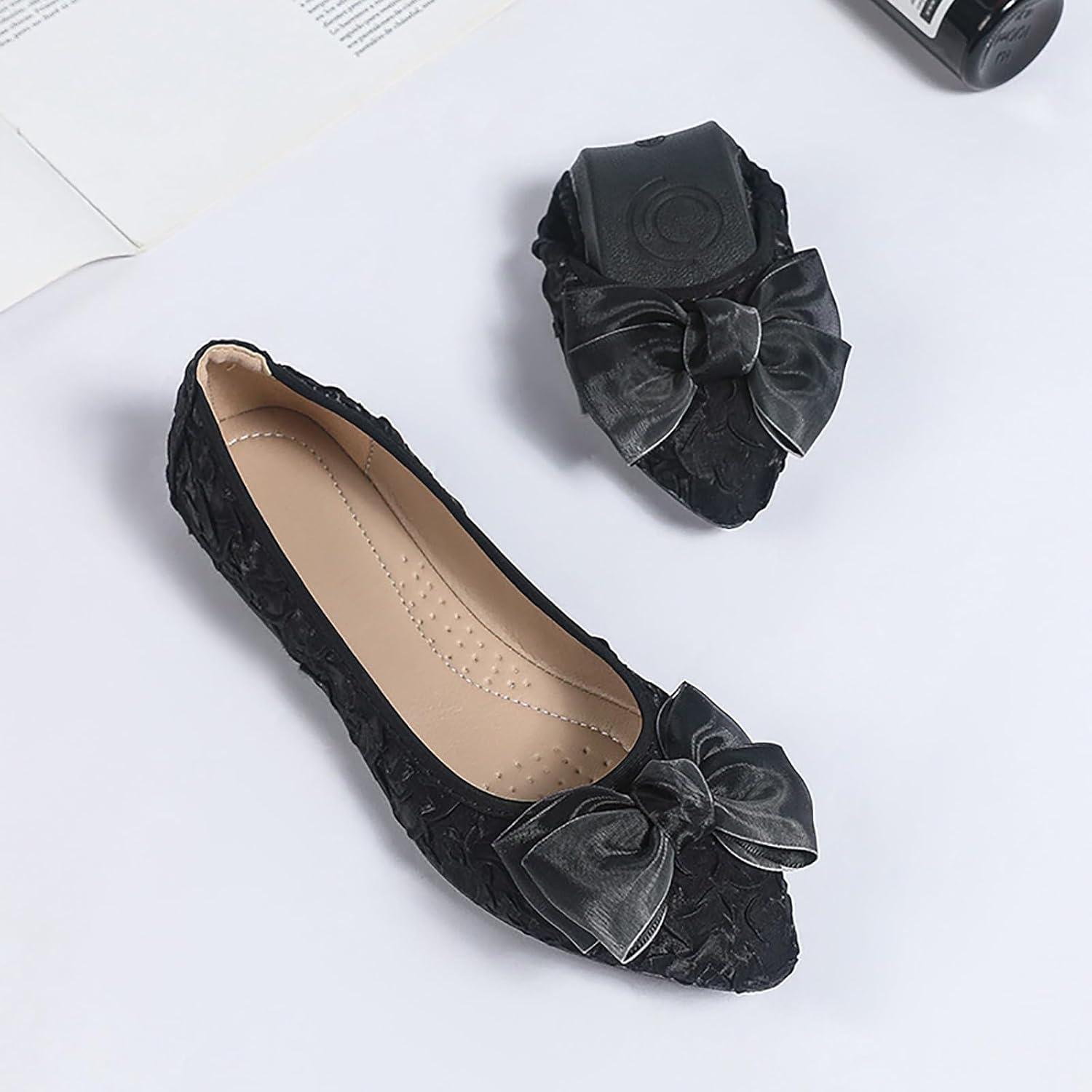image:imageMACHSWON Ballerines plates scintillantes et confortables bout pointu avec nud papillon pour femmeNoir 9