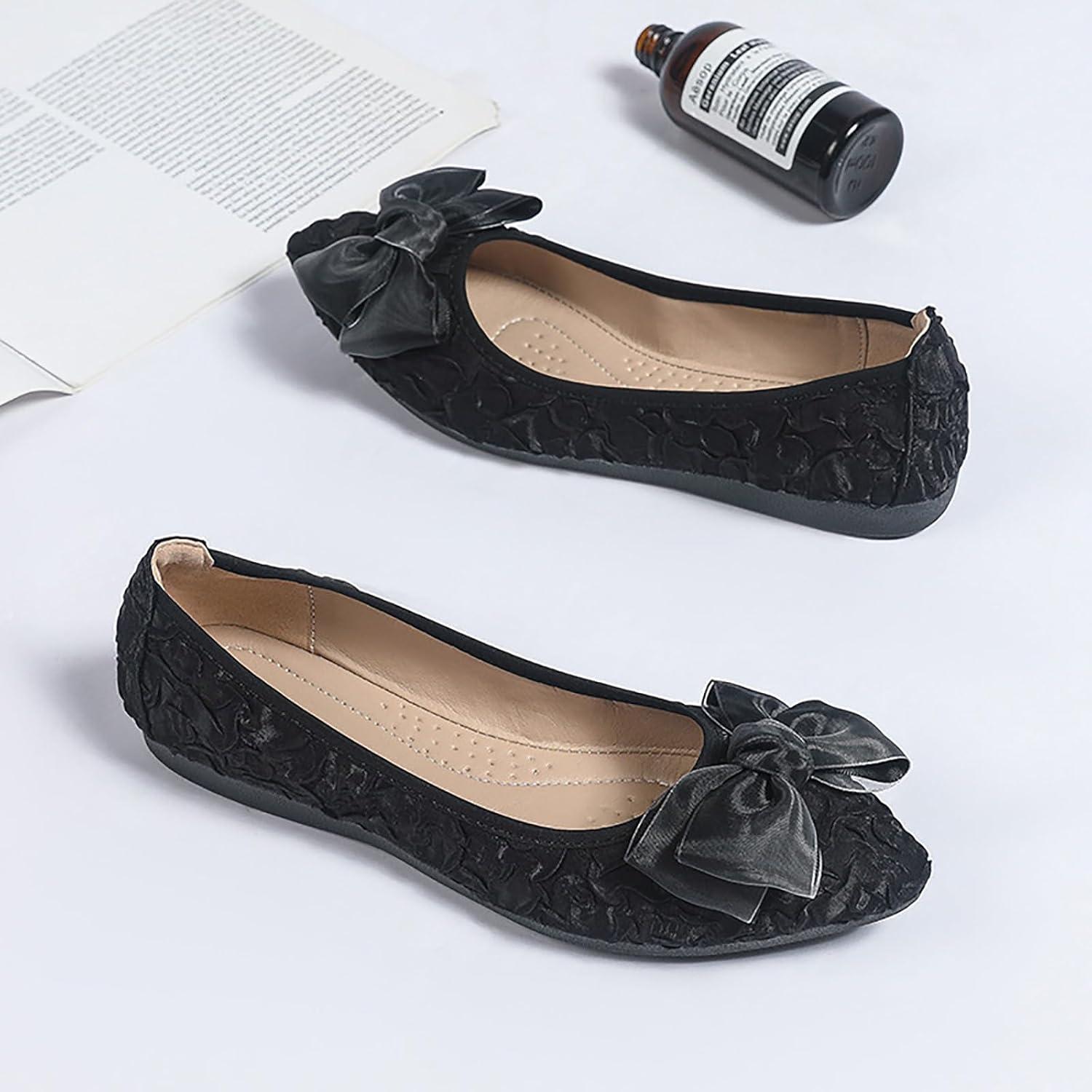image:imageMACHSWON Ballerines plates scintillantes et confortables bout pointu avec nud papillon pour femmeNoir 9